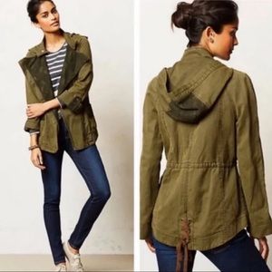 Anthropologie Hei Hei Olive Green Lace Trim Anorak Jacket Small
